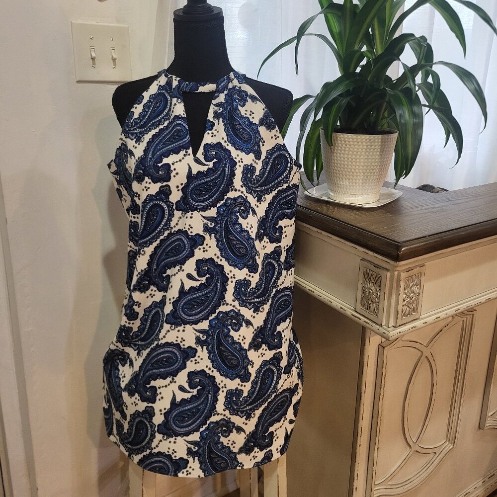 NWOT Express Printed Halter Neck Keyhole Mini Shift Dress